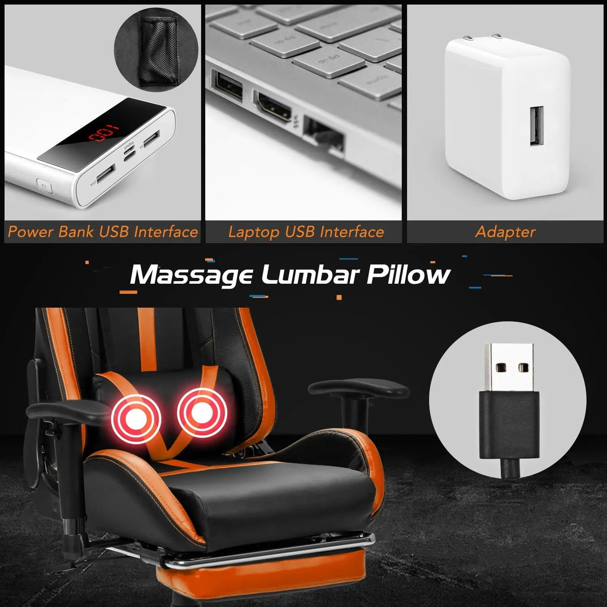 Reclining Racing Chair with Lumbar Support Footrest, photo 9 of 16
