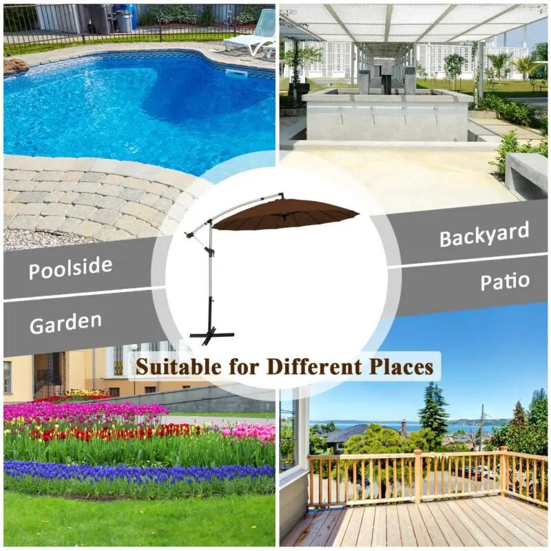 10 Feet Patio Offset Umbrella Market Hanging Umbrella for Backyard Poolside Lawn Garden by DirectDeals