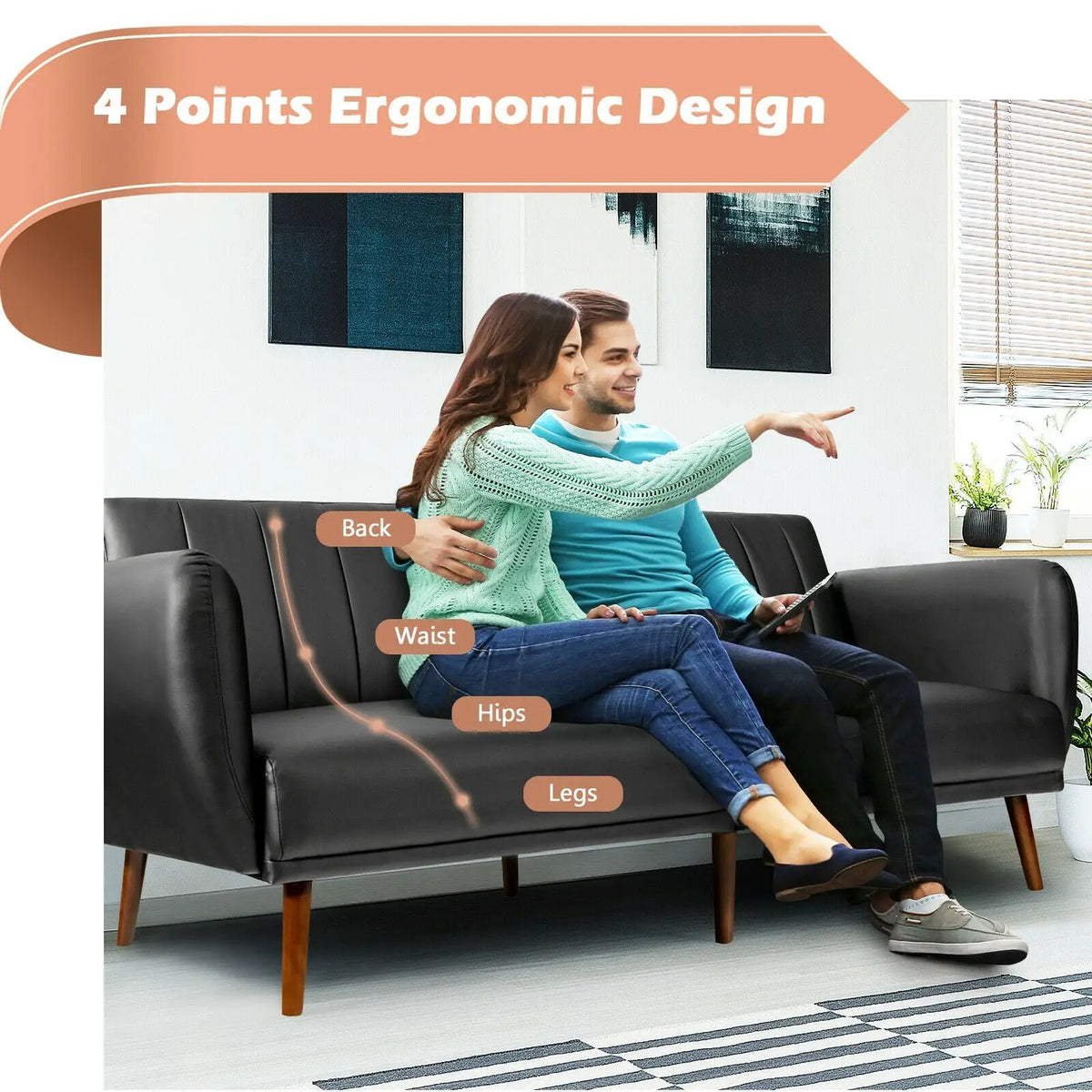 3 Seat Convertible Sofa Bed with Adjustable Backrest for Living Room, photo 6 of 9