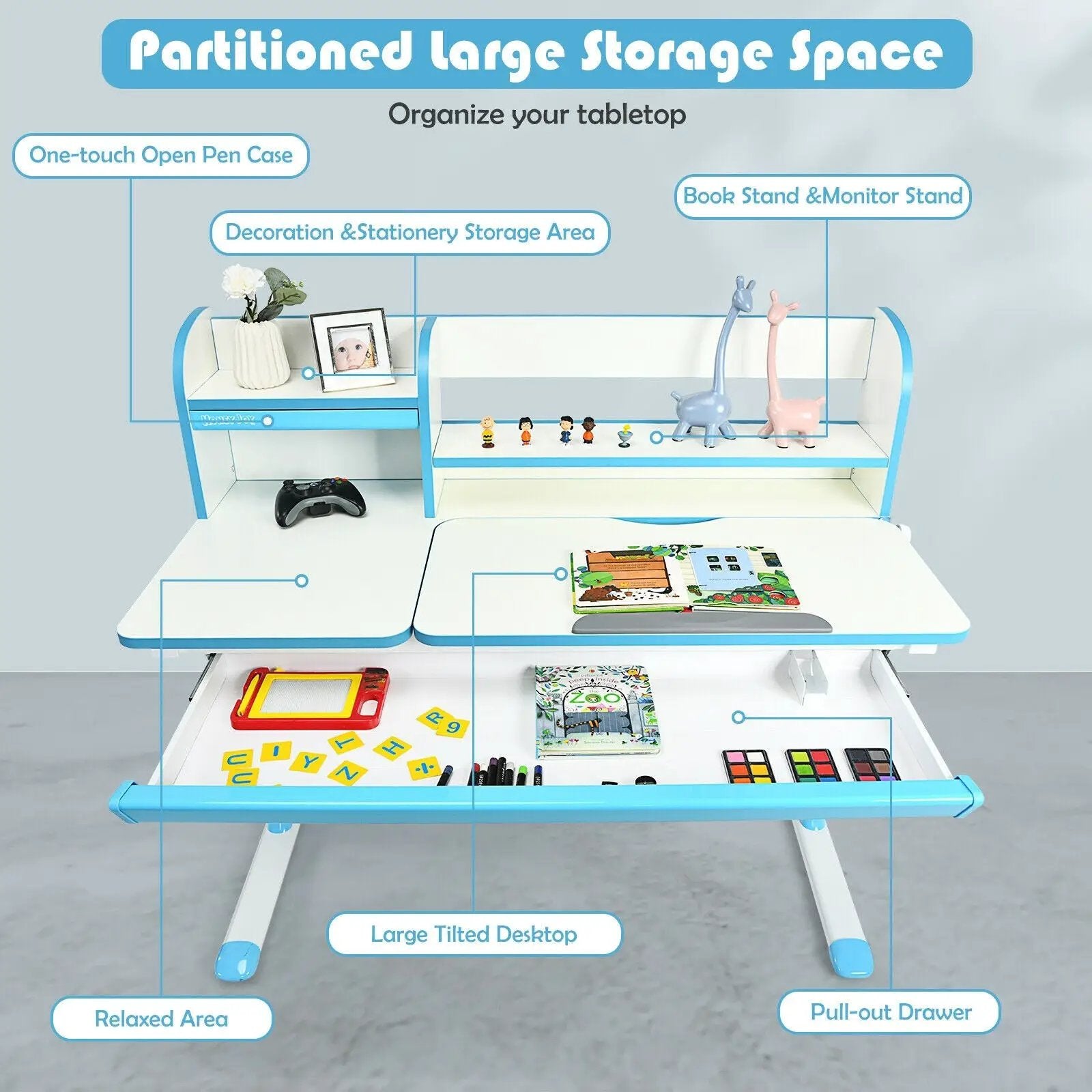Adjustable Height Study Desk with Drawer and Tilted Desktop for School and Home by DirectDeals