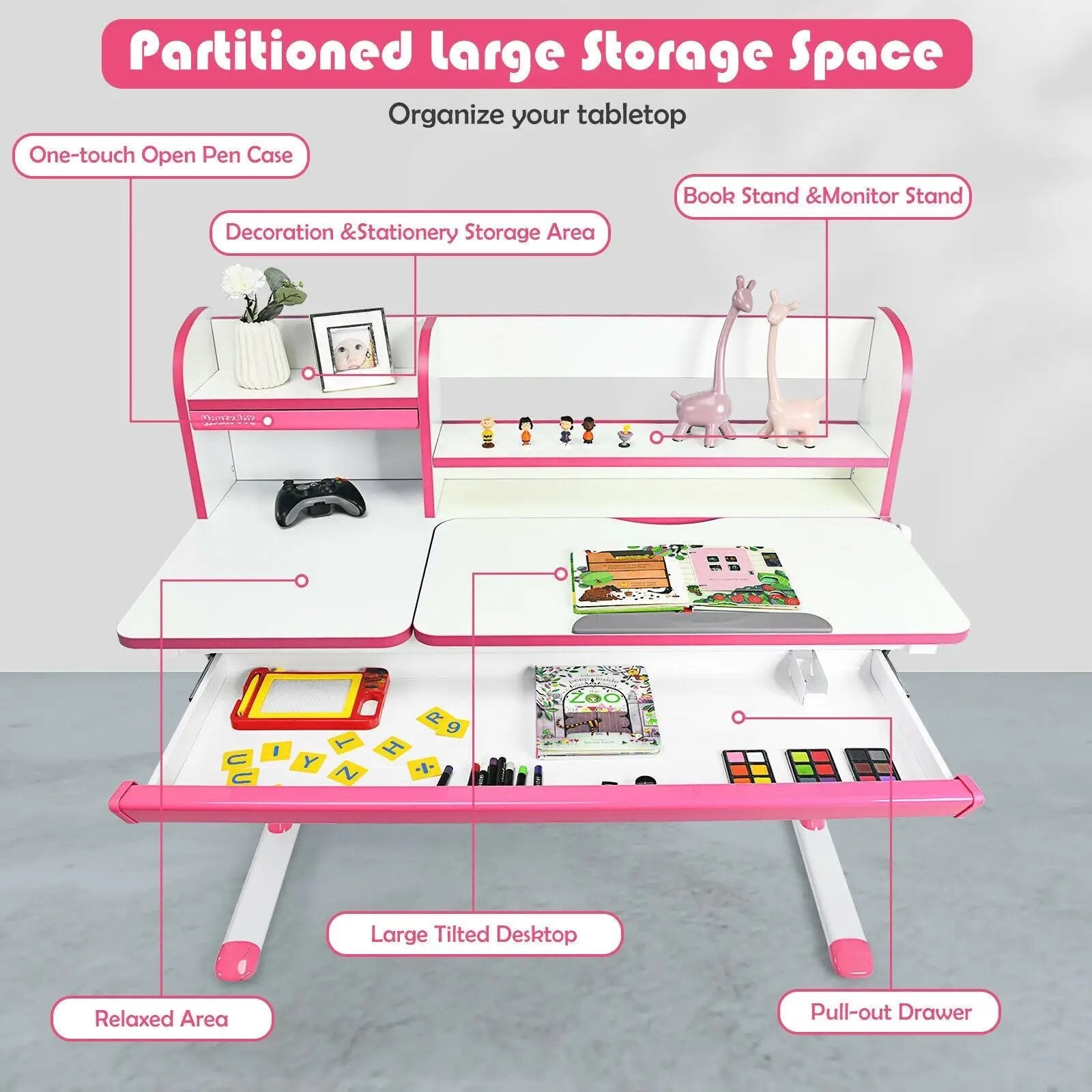 Adjustable Height Study Desk with Drawer and Tilted Desktop for School and Home by DirectDeals