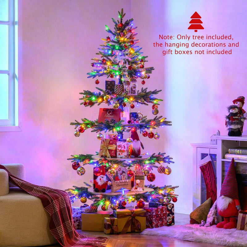 6.4 FT Rotating Christmas Tree 4-Tier Artificial Xmas Tree with 280 Branch Tips and 220 LED Lights by DirectDeals