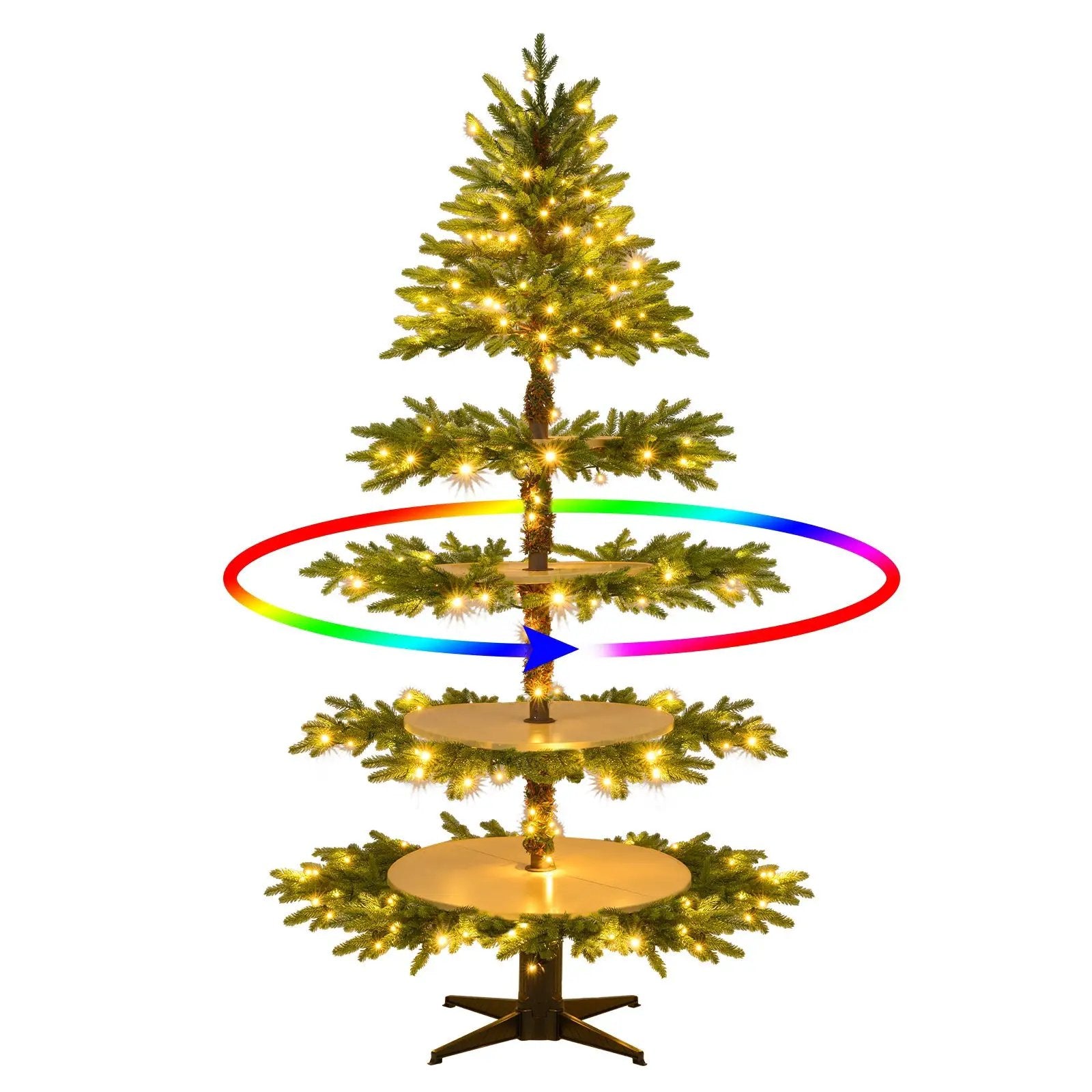 6.4 FT Rotating Christmas Tree 4-Tier Artificial Xmas Tree with 280 Branch Tips and 220 LED Lights by DirectDeals