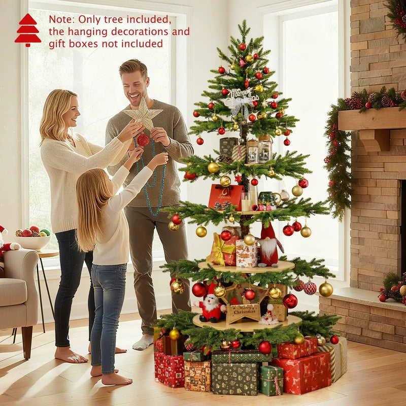 6.4 FT Rotating Christmas Tree 4-Tier Artificial Xmas Tree with 280 Branch Tips and 220 LED Lights by DirectDeals
