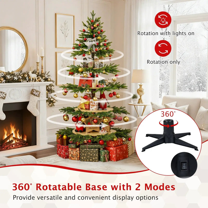 6.4 FT Rotating Christmas Tree 4-Tier Artificial Xmas Tree with 280 Branch Tips and 220 LED Lights by DirectDeals