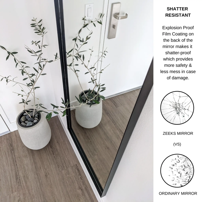 Zeek 64"x24" Black Metal Arched Wall Mirror, Thin Edge Full Length, Deep Set Mirror MB6424 by ZEEK