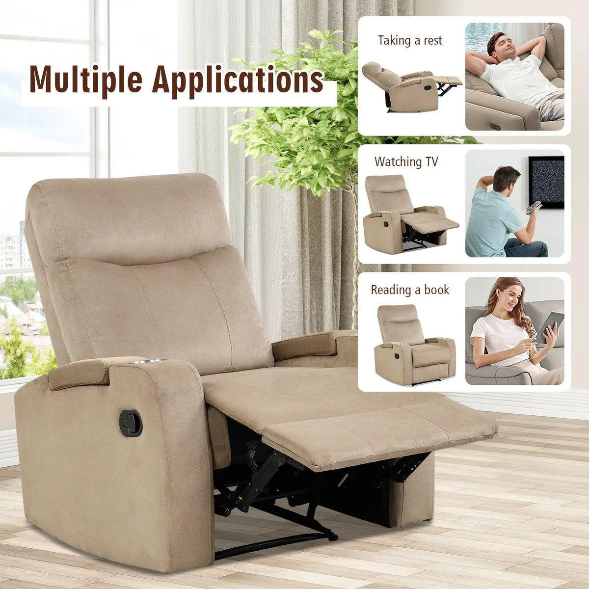 Recliner Chair Single Sofa Lounger with Arm Storage and Cup Holder for Living Room, photo 5 of 16