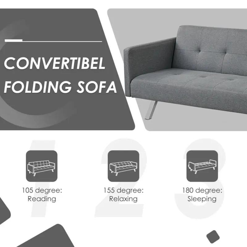 3 Seat Convertible Linen Fabric Futon Sofa with USB and Power Strip by DirectDeals