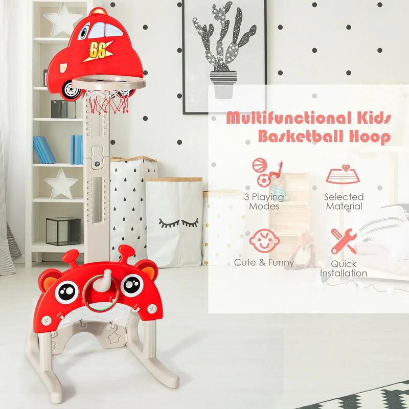 3-in-1 Basketball Hoop for Kids Adjustable Height Playset with Balls-Red by DirectDeals