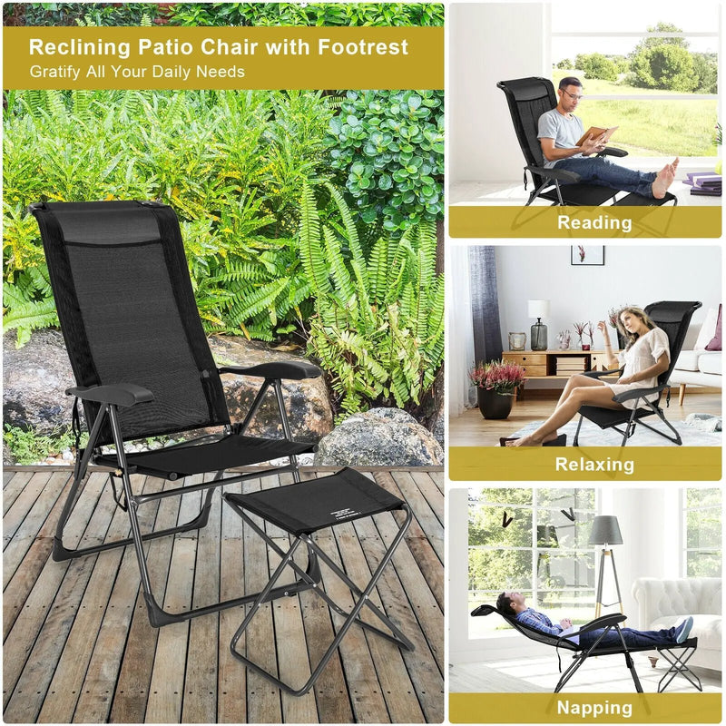 4 Pieces Patio Adjustable Back Folding Dining Chair Ottoman Set by DirectDeals