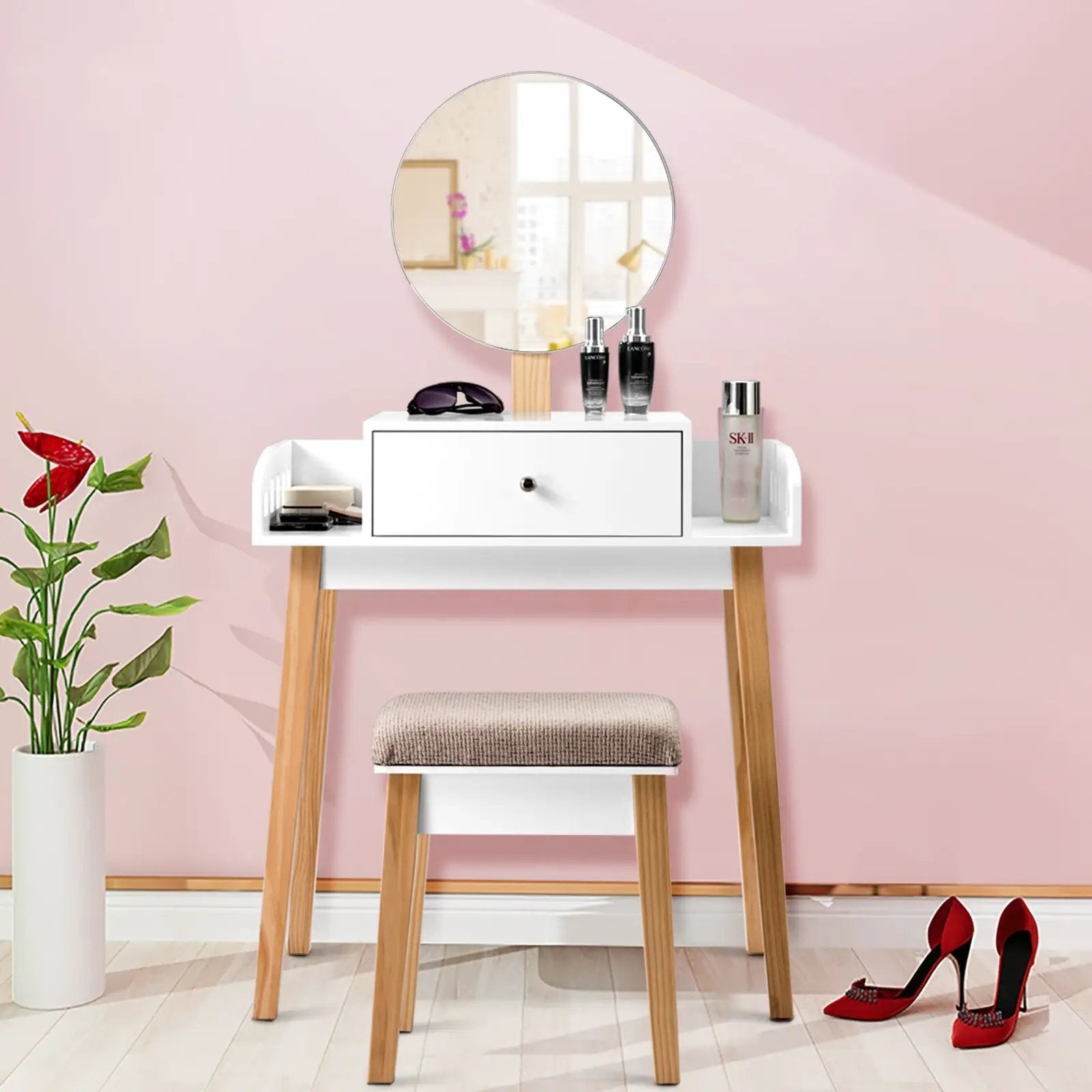 Wooden Makeup Dressing Mirror Table Set with Drawer by DirectDeals