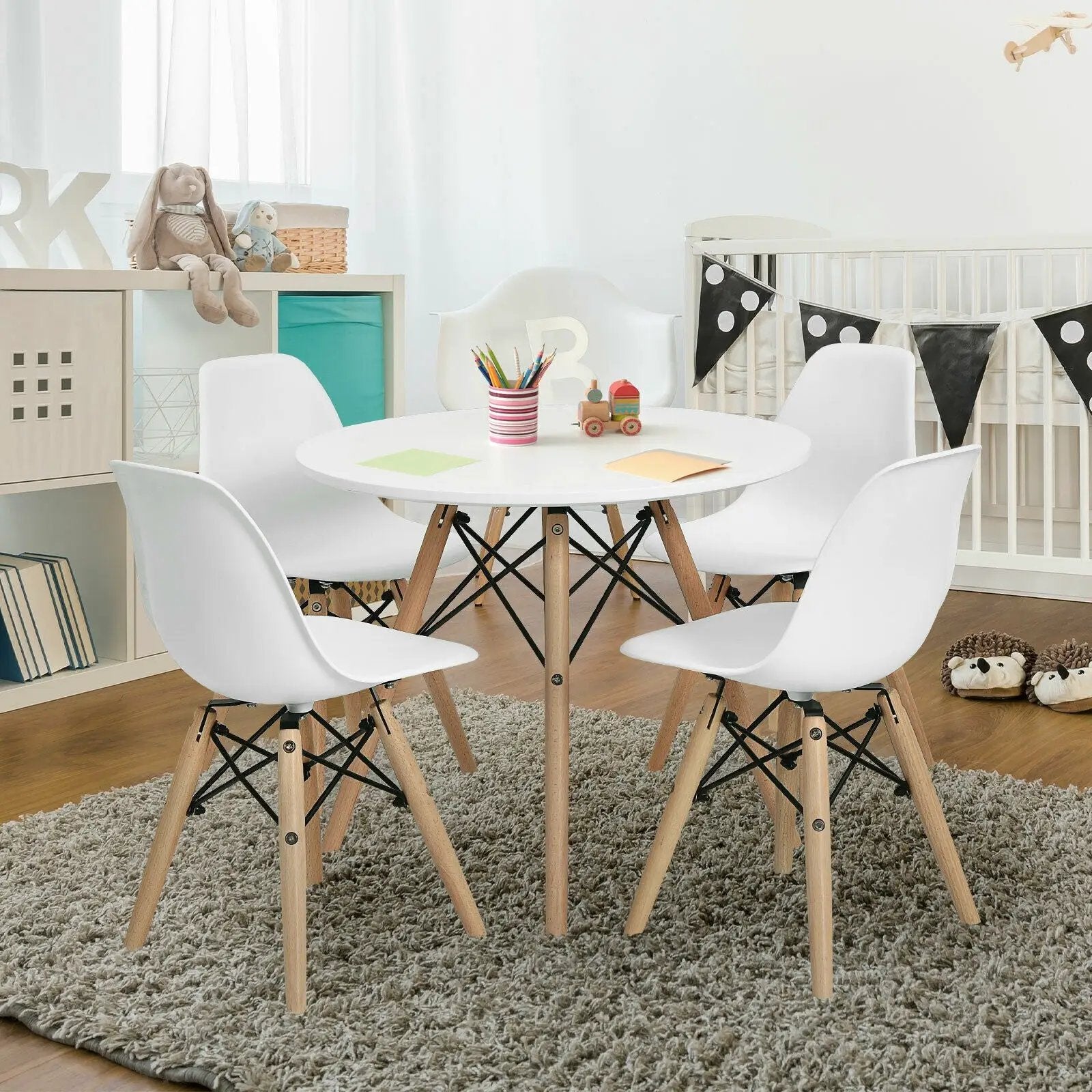 4 PCS Children Chair Set Medieval Style Dining Chairs with Wood Legs by DirectDeals