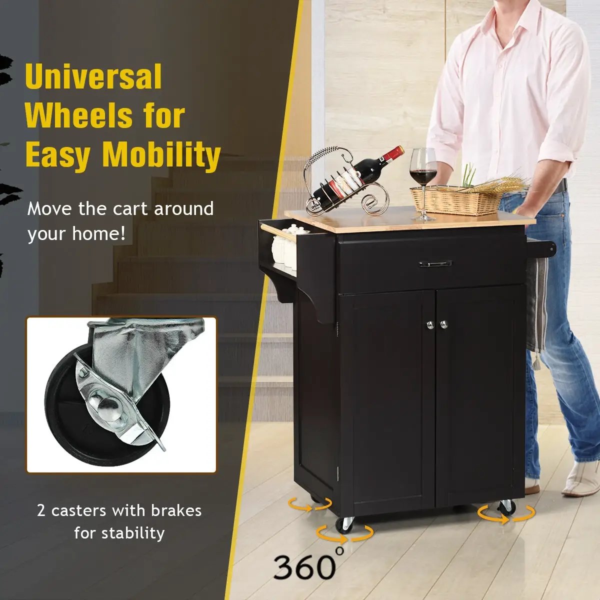 Utility Rolling Storage Cabinet Kitchen Island Cart with Spice Rack, photo 11 of 16
