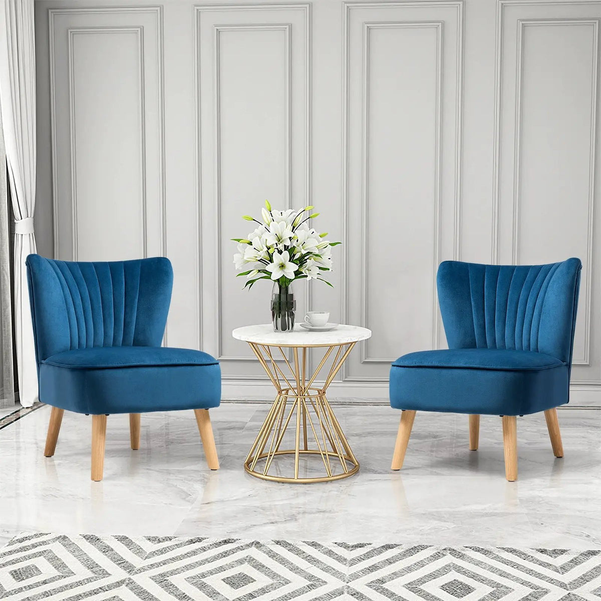 Modern Armless Velvet Accent Chair with Wood Legs, photo 6 of 10