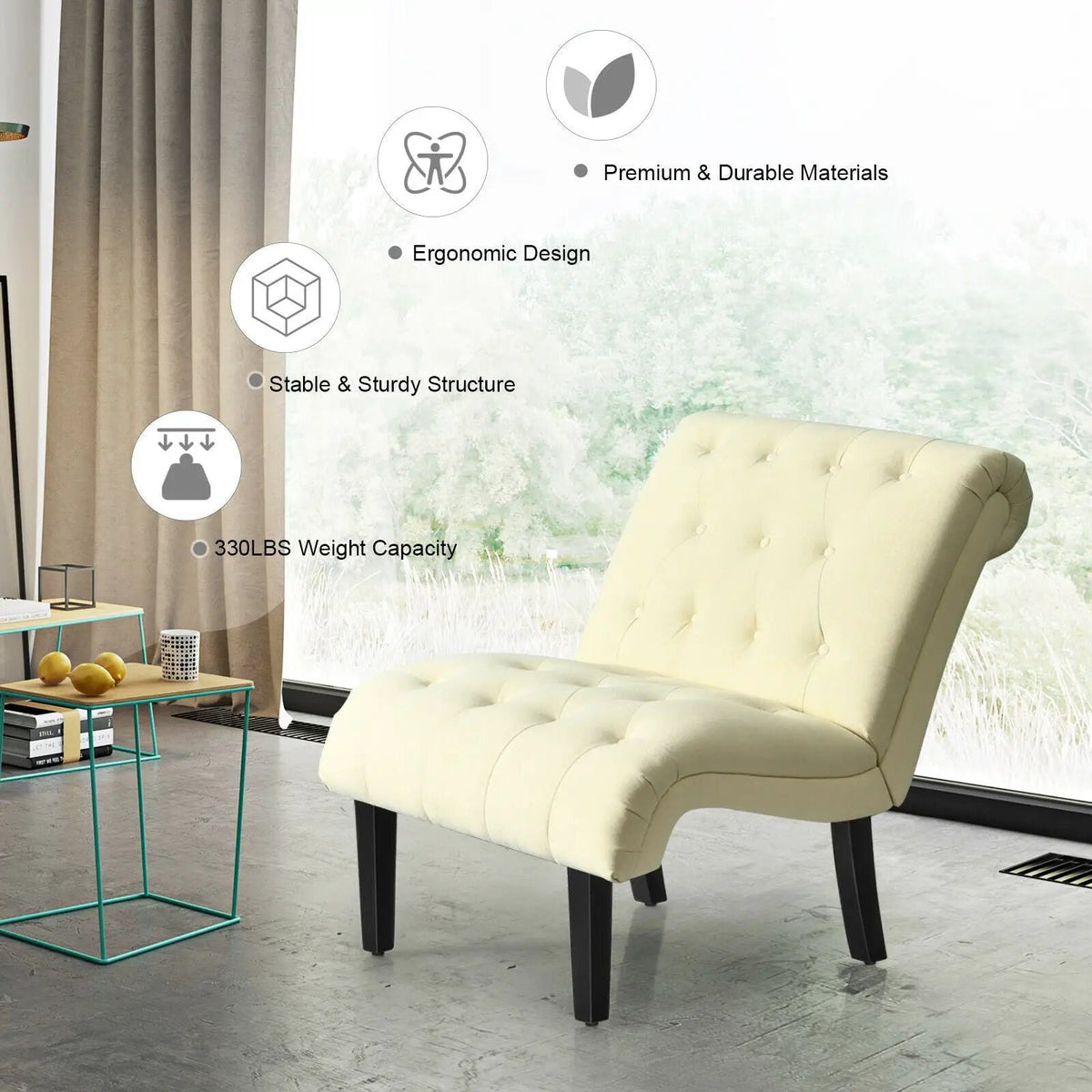 Cotton Linen Fabric Armless Accent Chair with Adjustable Foot Pads, photo 16 of 24