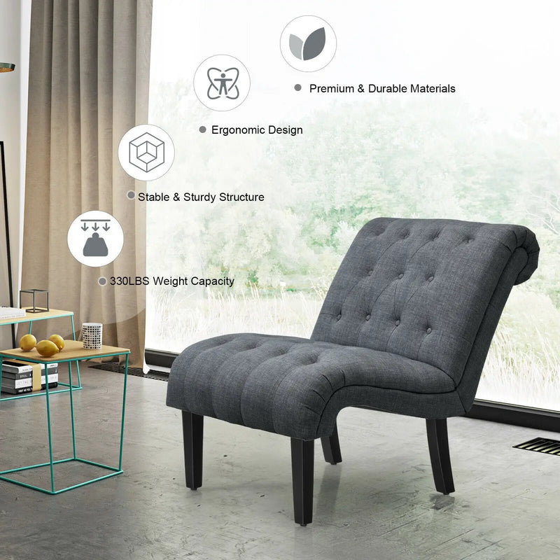 Cotton Linen Fabric Armless Accent Chair with Adjustable Foot Pads by DirectDeals