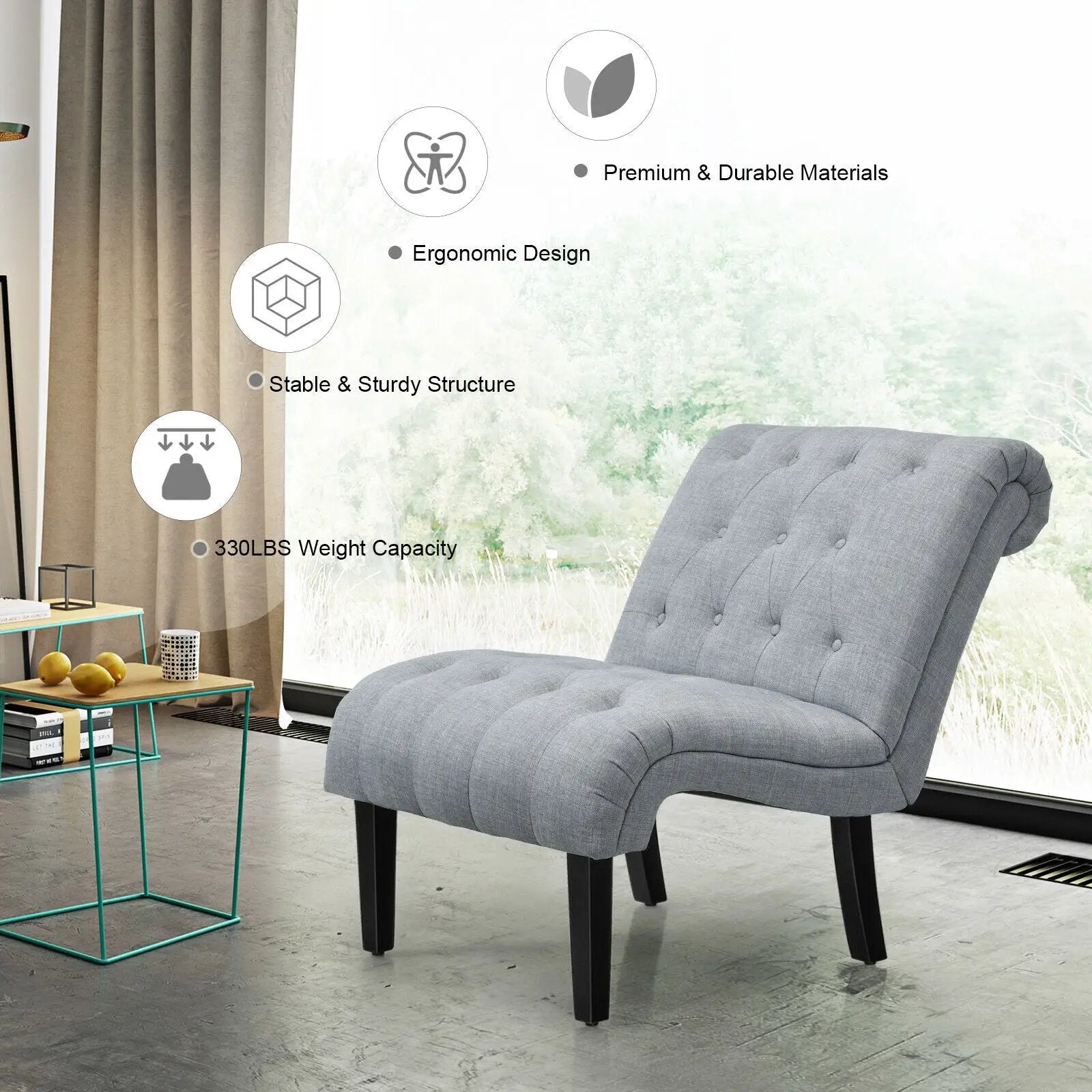 Cotton Linen Fabric Armless Accent Chair with Adjustable Foot Pads by DirectDeals