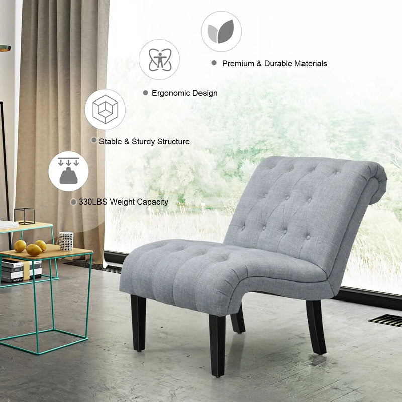 Cotton Linen Fabric Armless Accent Chair with Adjustable Foot Pads by DirectDeals
