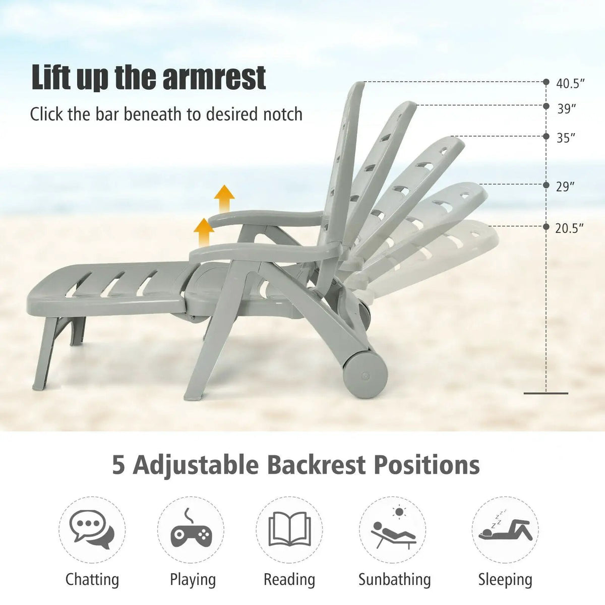 5 Position Adjustable Folding Lounger Chaise Chair, photo 6 of 11