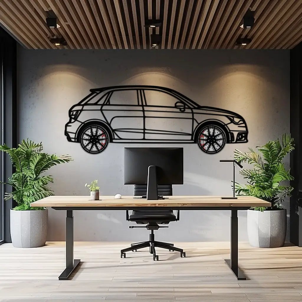 Audi A1 Metal Car Wall Art with Rotating Wheels - Handmade Car Silhouette Decor - Automotive Wall Art for Petrolheads-KAFMEKA094 by Enova Art