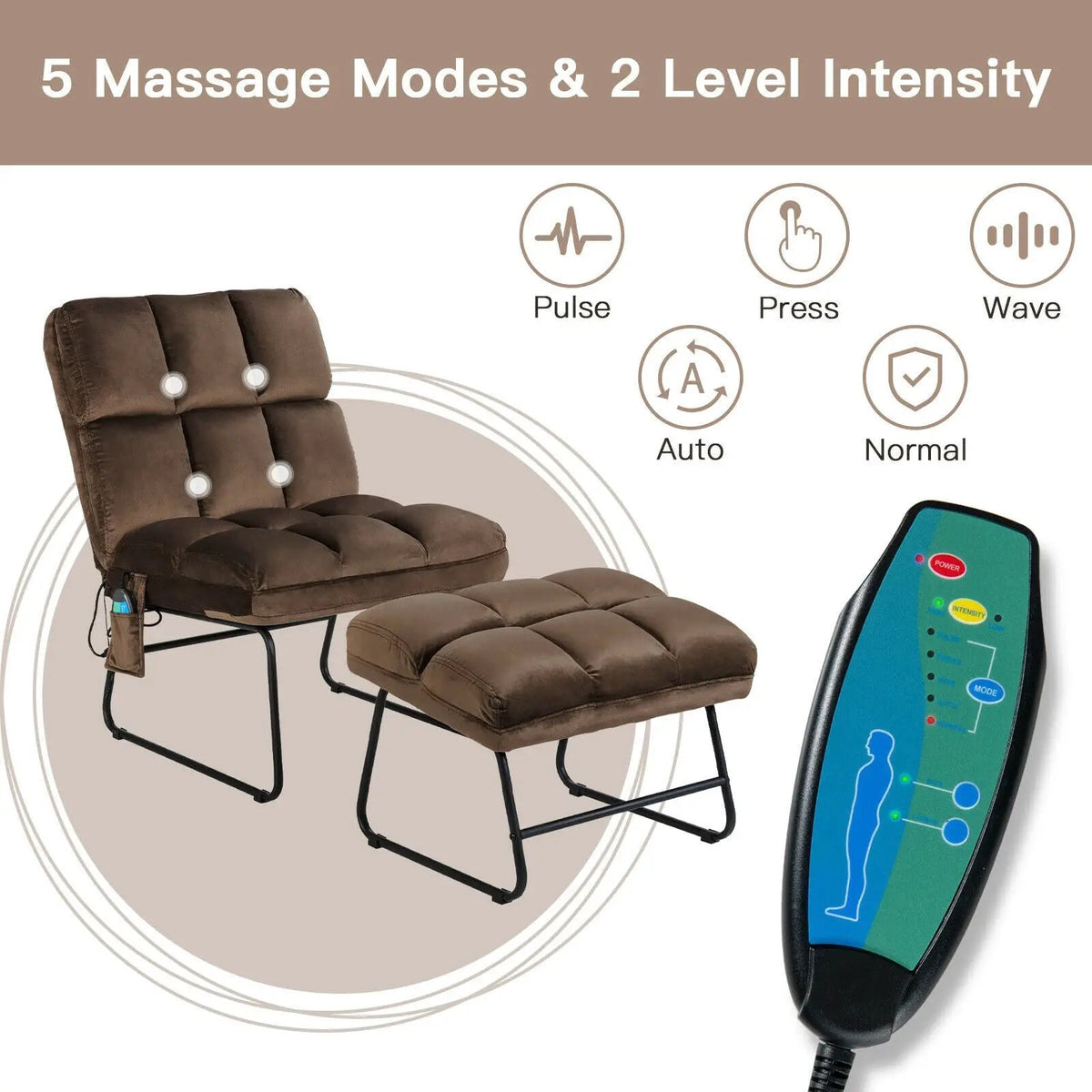 Velvet Massage Recliners with Ottoman Remote Control and Side Pocket, photo 5 of 9