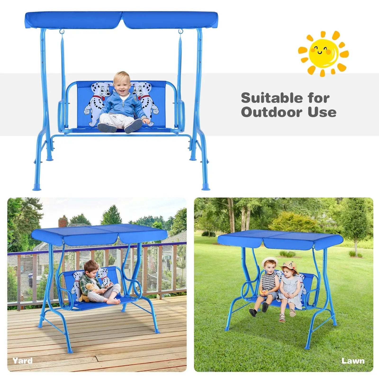 Outdoor Kids Patio Swing Bench with Canopy 2 Seats by DirectDeals
