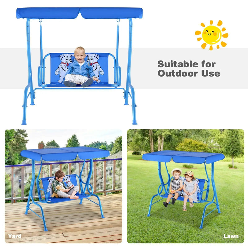 Outdoor Kids Patio Swing Bench with Canopy 2 Seats by DirectDeals