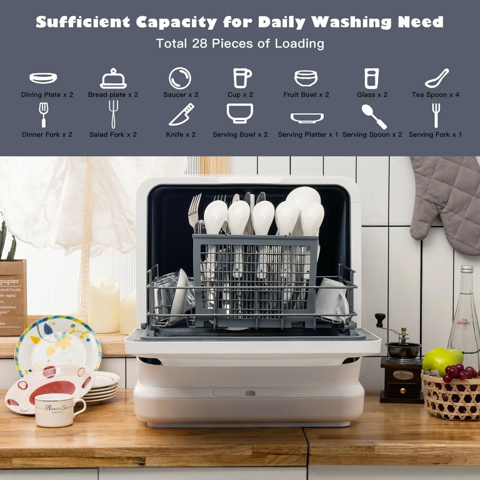 Portable Countertop Dishwasher Air Drying 5 Programs with 7.5L Water Tank by DirectDeals