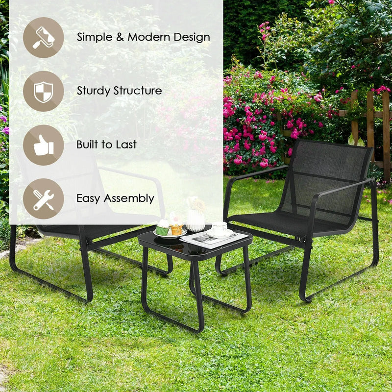 3 Pieces Patio Bistro Furniture Set with Glass Top Table Garden Deck-Black by DirectDeals