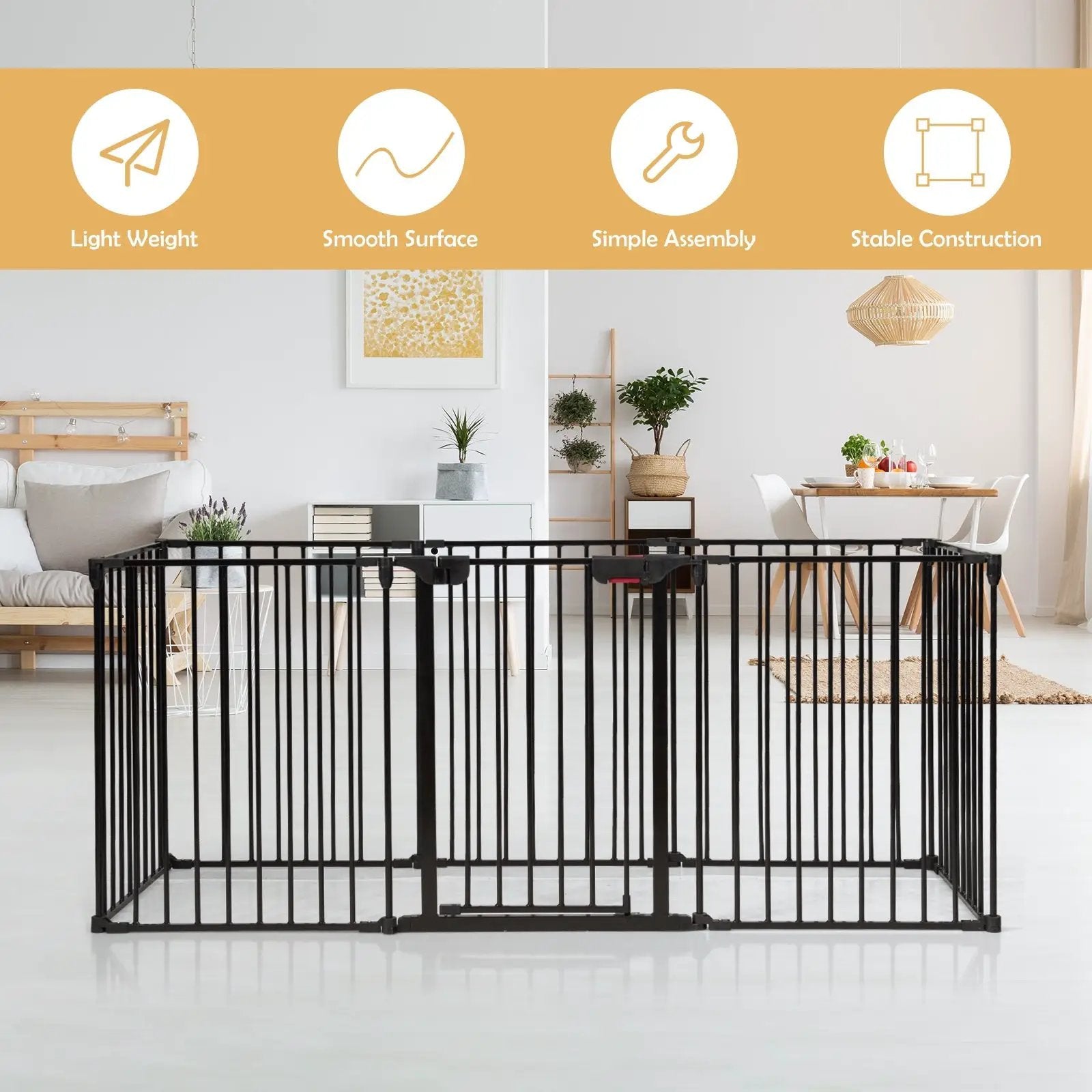 Adjustable Panel Baby Safe Metal Gate Play Yard-Black by DirectDeals