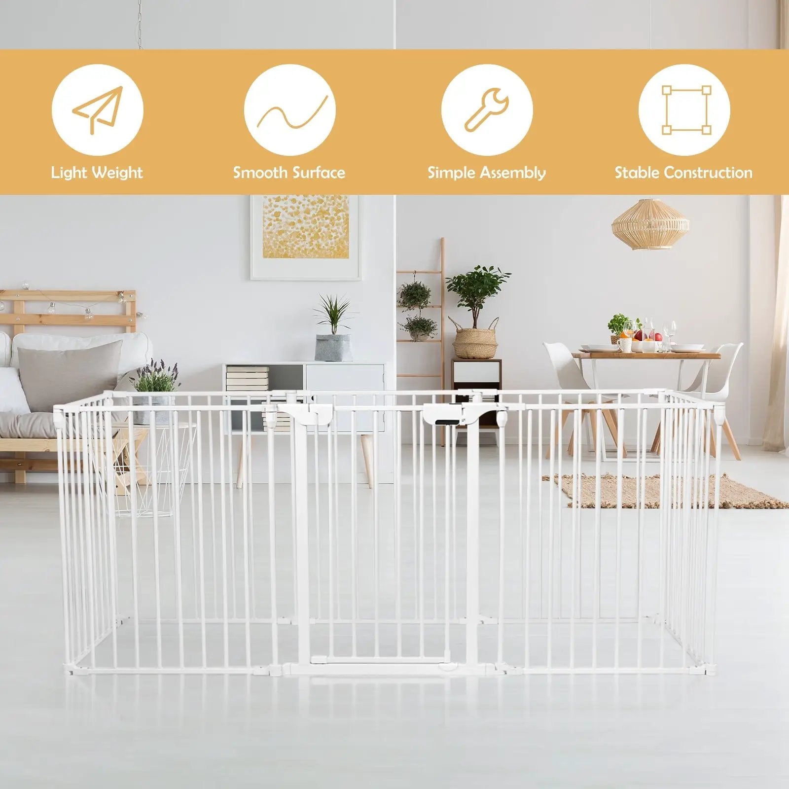 Adjustable Panel Baby Safe Metal Gate Play Yard-White by DirectDeals