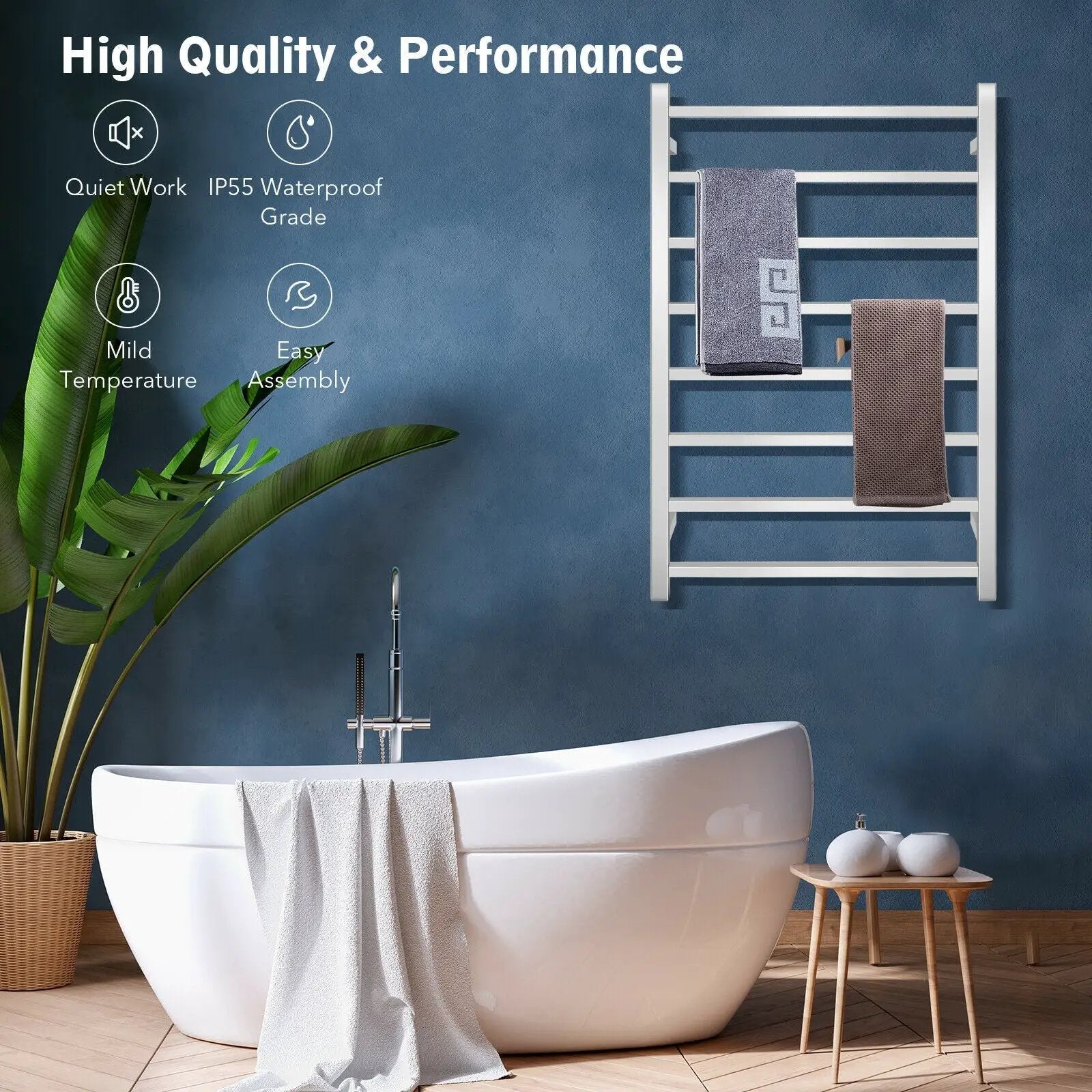 145W Electric Towel Warmer Wall Mounted Heated Drying Rack 8 Square Bars by DirectDeals