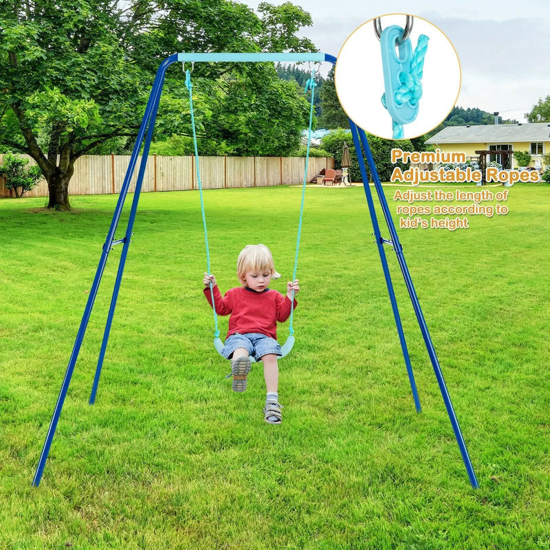 Outdoor Kids Swing Set with Heavy-Duty Metal A-Frame and Ground Stakes by DirectDeals