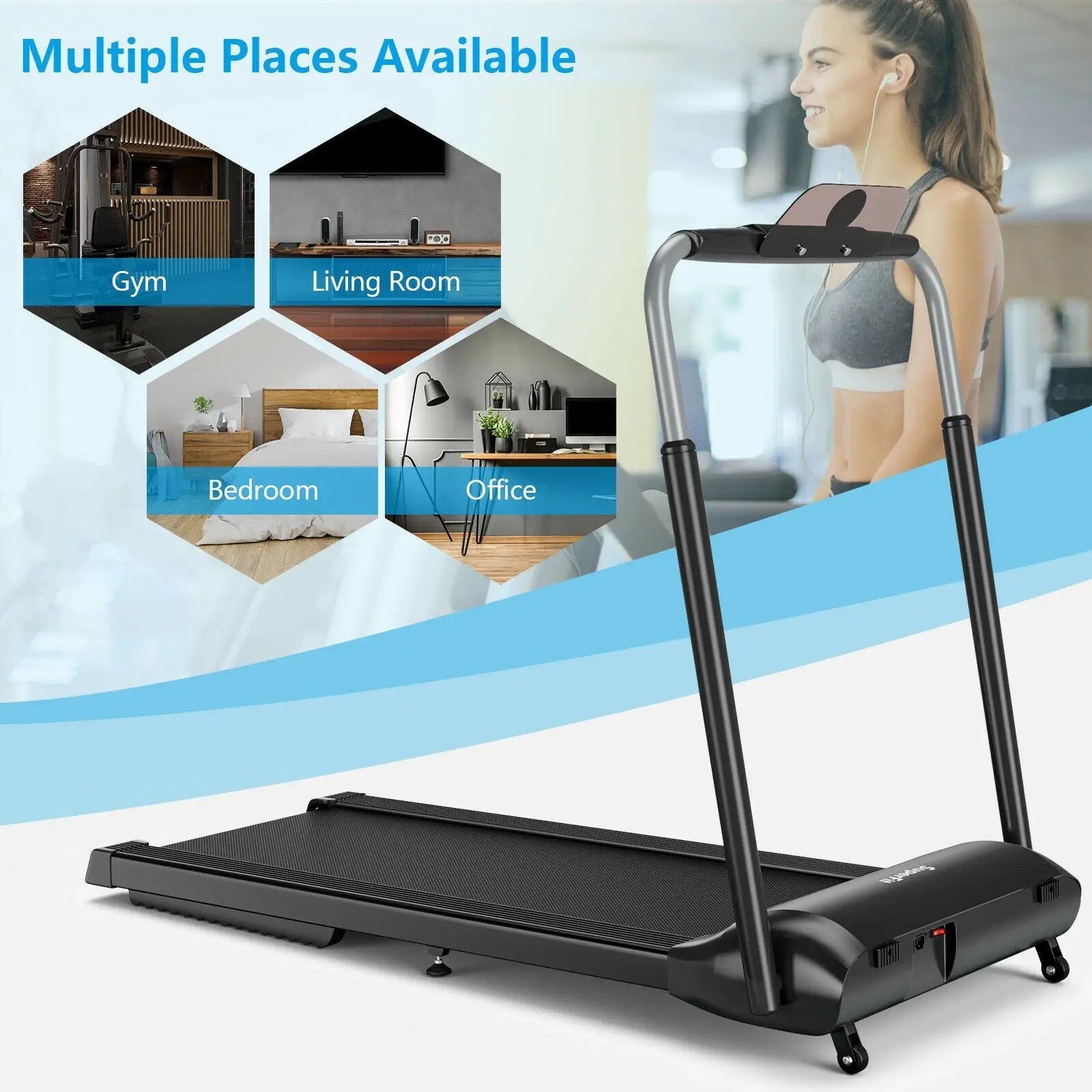 Compact Folding Treadmill with Touch Screen APP Control-Black by DirectDeals