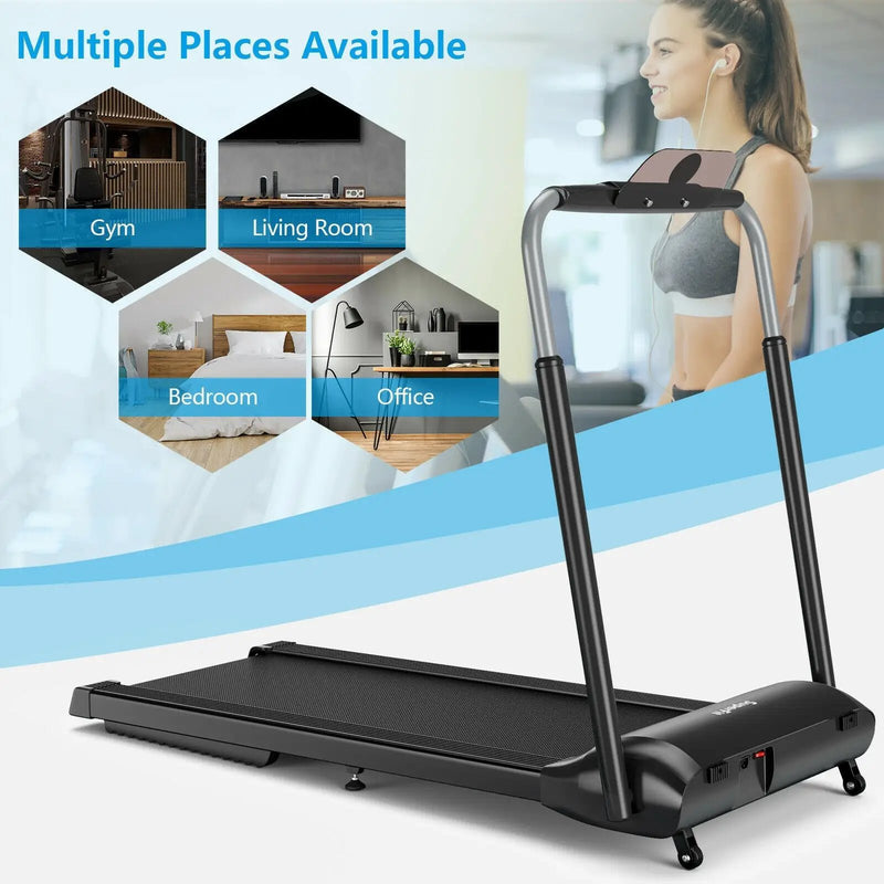 Compact Folding Treadmill with Touch Screen APP Control-Black by DirectDeals