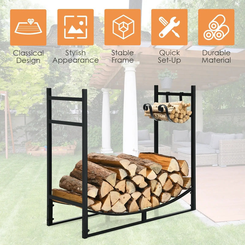 33 Inch Firewood Rack with Removable Kindling Holder Steel Fireplace Wood by DirectDeals