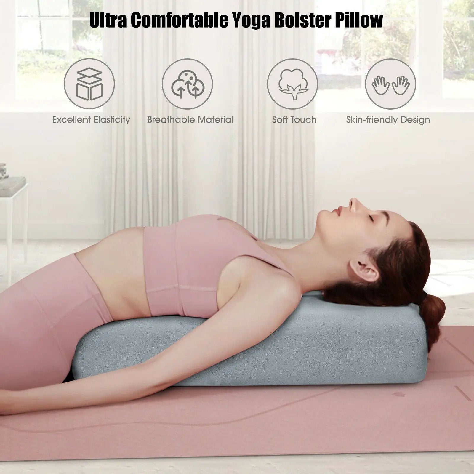 Yoga Bolster Pillow with Washable Cover and Carry Handle by DirectDeals
