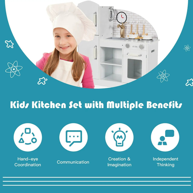 Kids Kitchen Playset Pretend Play Cooking Set with Vivid Faucet and Telephone by DirectDeals