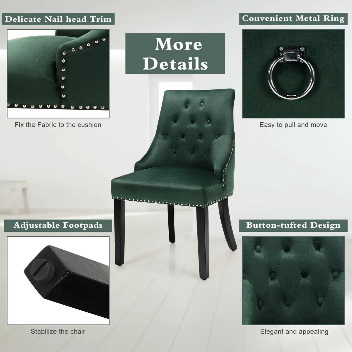 Modern Upholstered Button-Tufted Dining Chair with Naild Trim by DirectDeals