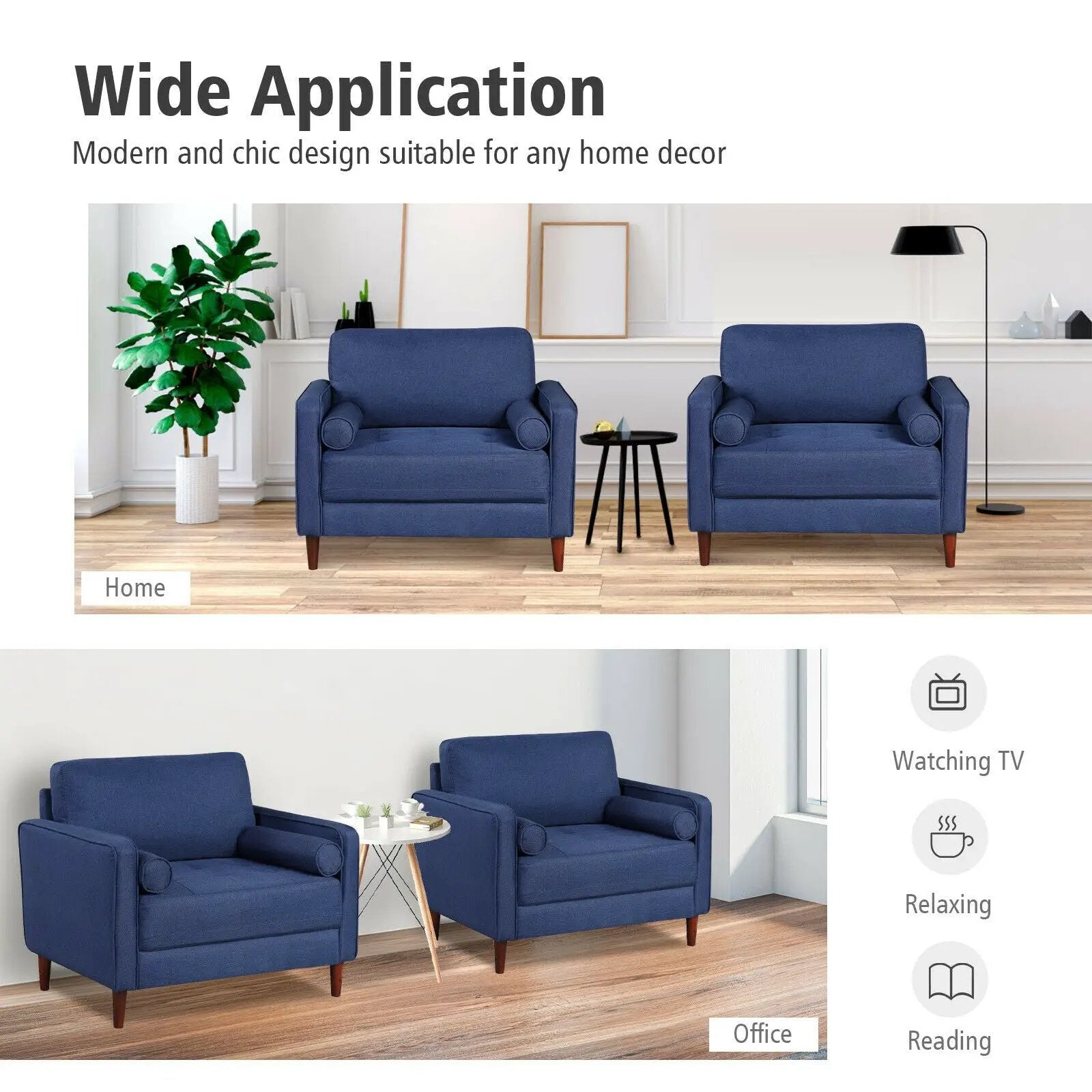 Accent Oversized Linen Club Armchair with Pillows and Rubber Wood Legs by DirectDeals