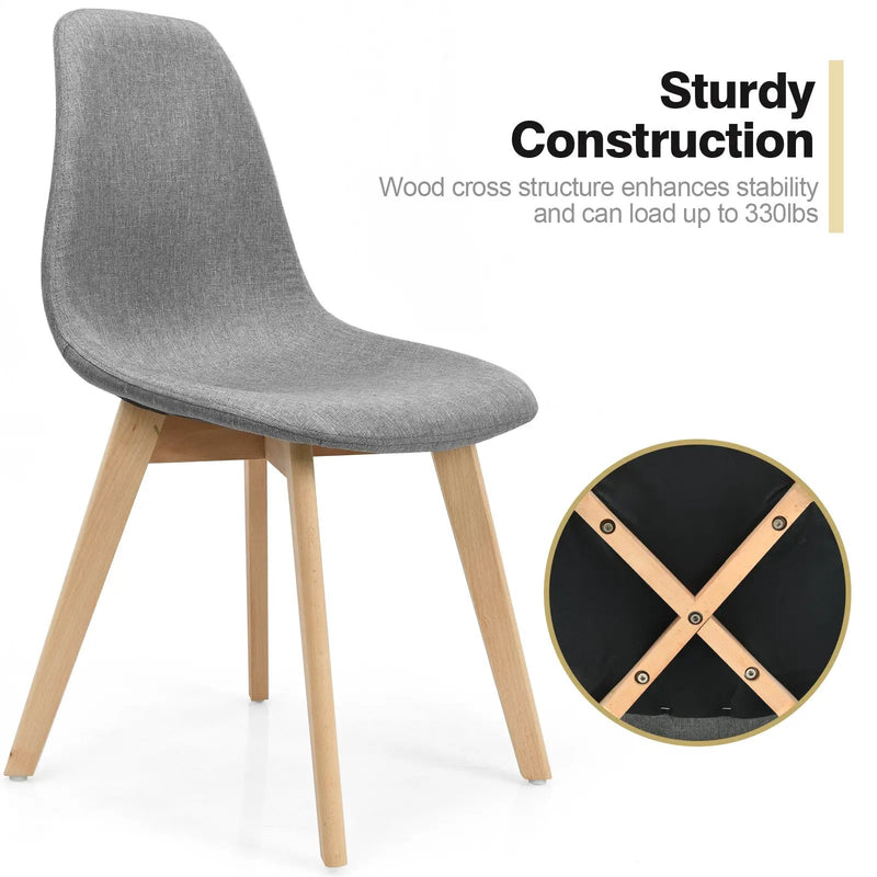 2 Pieces Modern Dining Chair Set with Wood Legs and Fabric Cushion Seat by DirectDeals