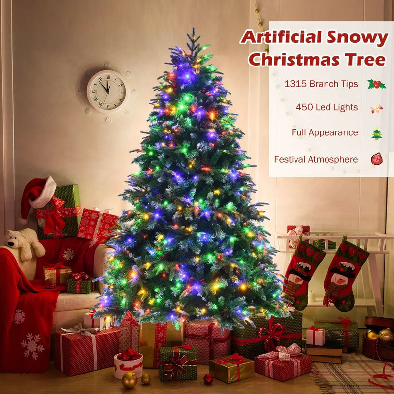 Pre-Lit Snowy Christmas Hinged Tree with Multi-Color Lights by DirectDeals