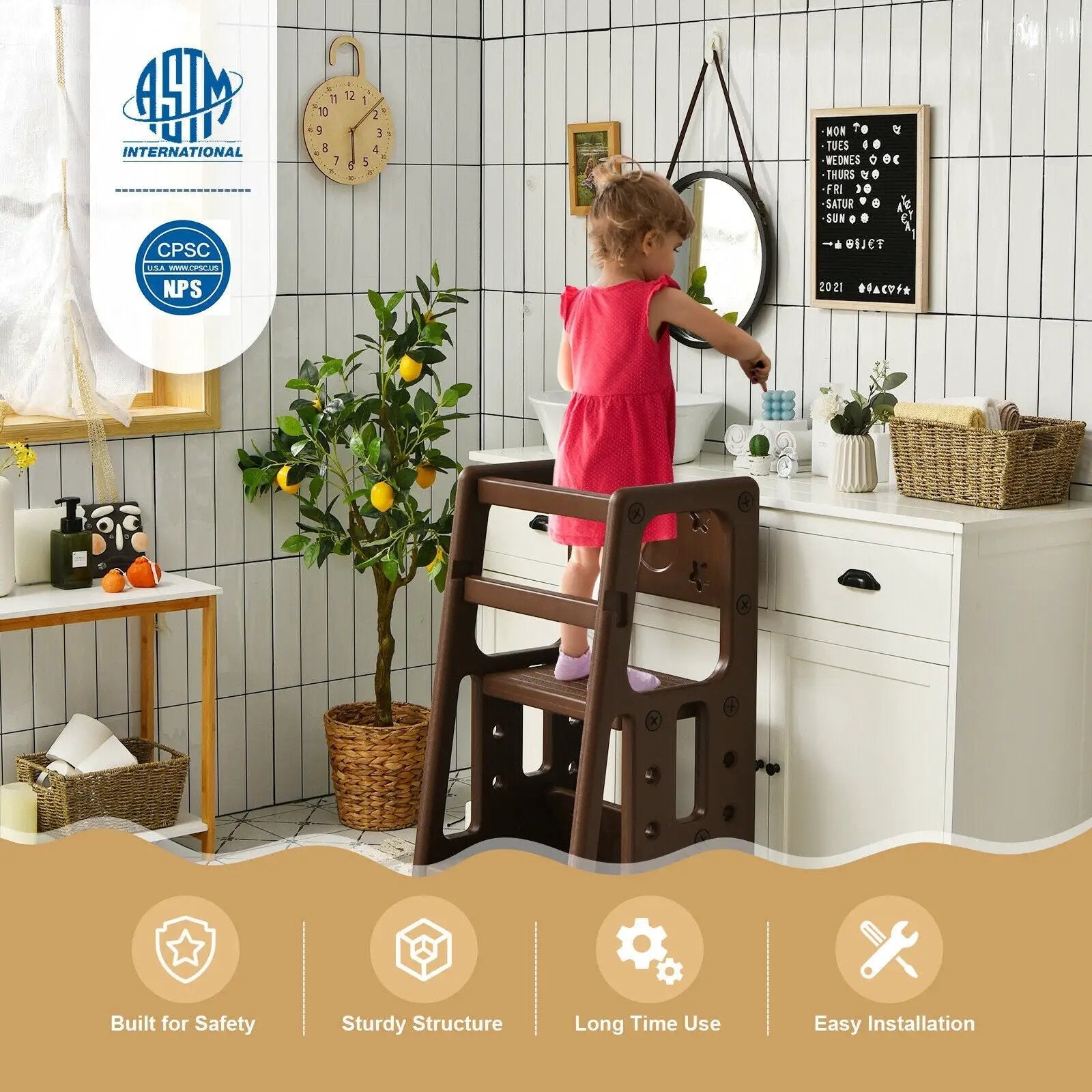 Kids Kitchen Step Stool with Double Safety Rails by DirectDeals