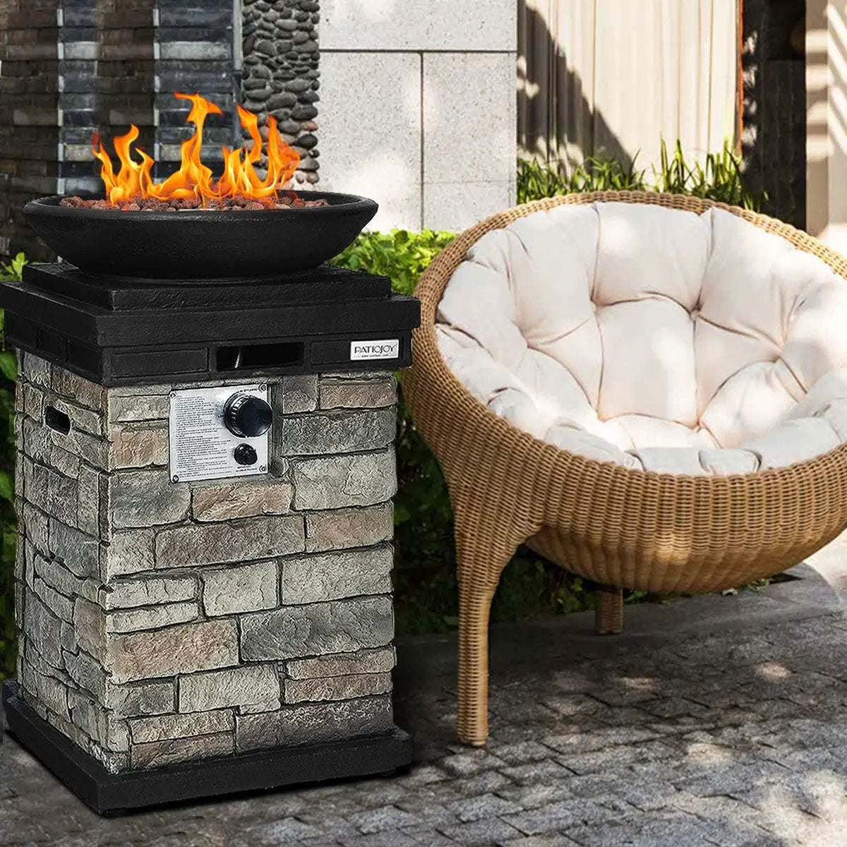 40000BTU Outdoor Propane Burning Fire Bowl Column Realistic Look Firepit Heater by DirectDeals