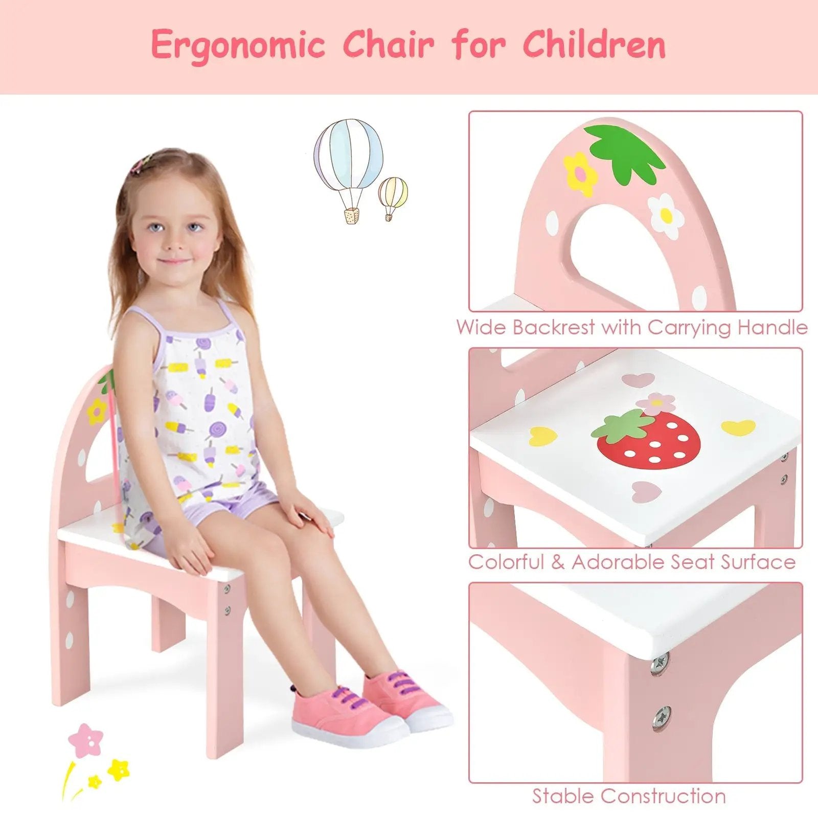 Kids Vanity Princess Makeup Dressing Table Chair Set with Tri-fold Mirror by DirectDeals