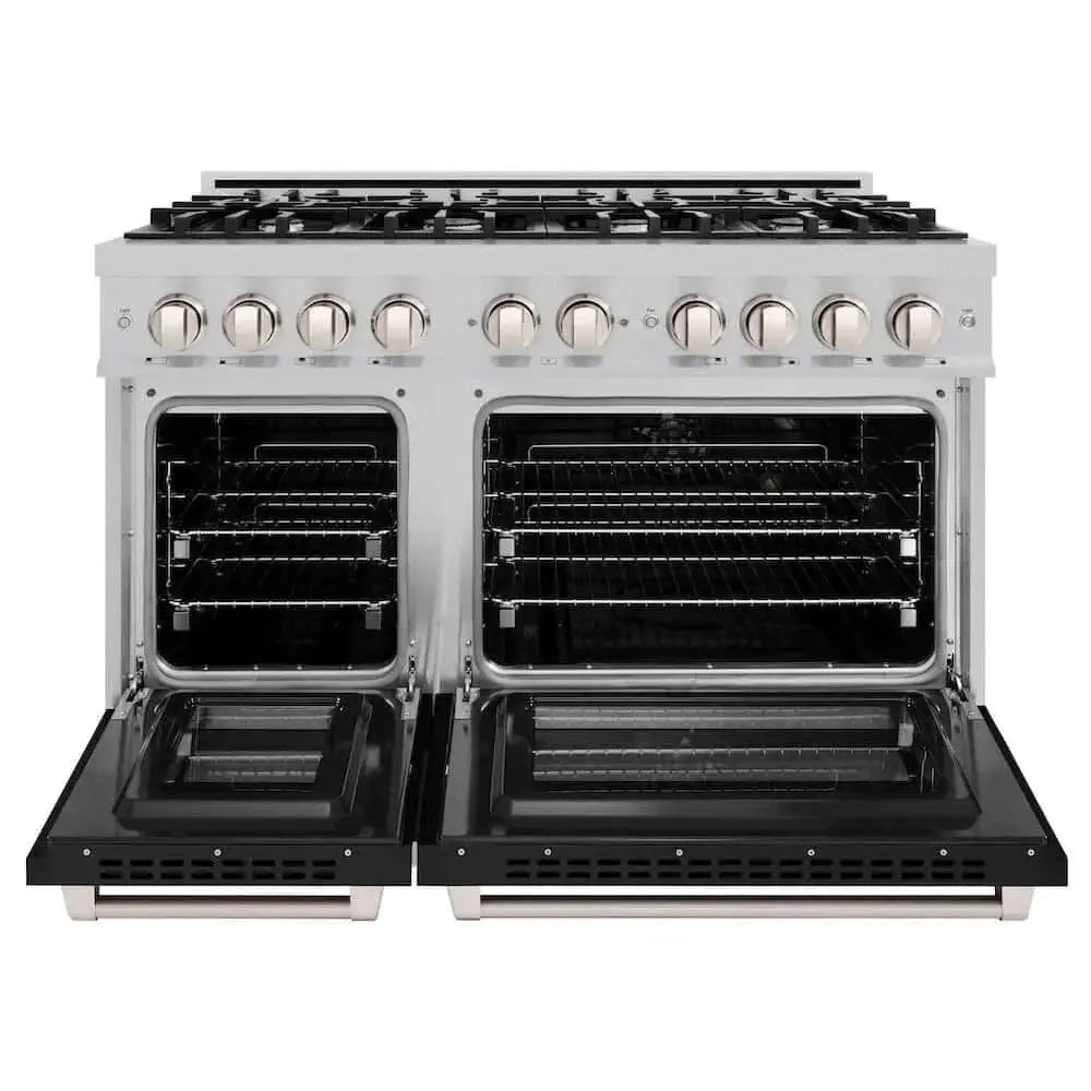 ZLINE 48" Select Dual Fuel Range Gas Cooktop Electric Convection Oven DuraSnow® Stainless Steel Black Matte Door HDRS-BLM-48 by Farmhouse Kitchen and Bath
