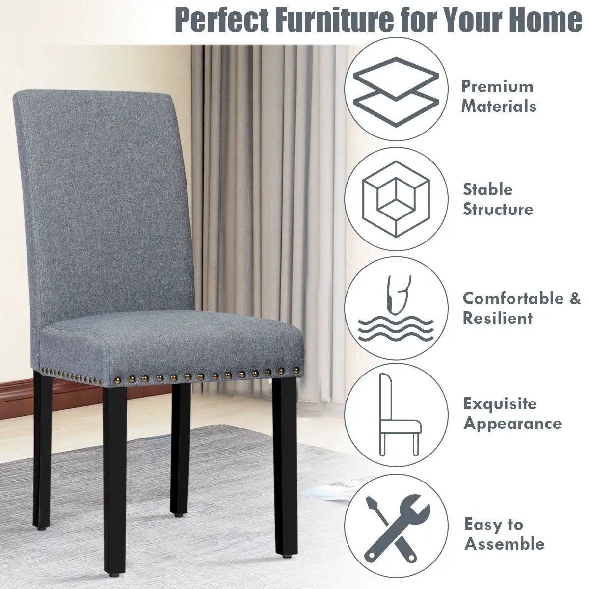 Set of 2 Fabric Upholstered Dining Chairs with Nailhead by DirectDeals