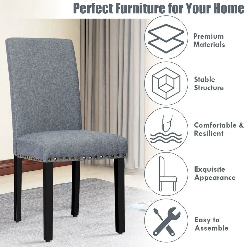 Set of 2 Fabric Upholstered Dining Chairs with Nailhead by DirectDeals