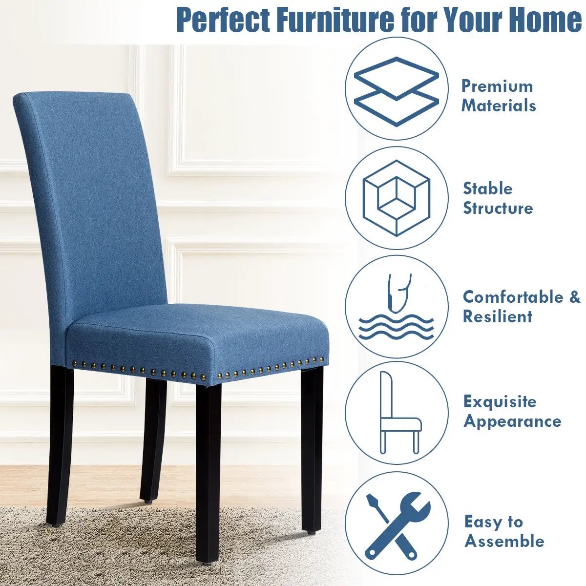 Set of 2 Fabric Upholstered Dining Chairs with Nailhead by DirectDeals