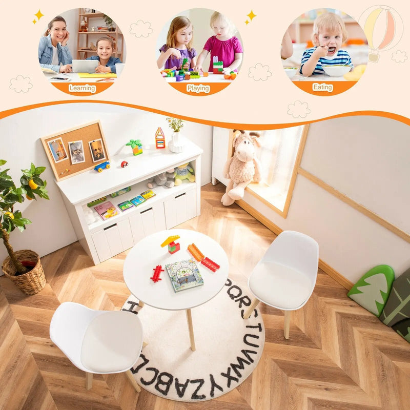 Modern Kids Activity Play Table and 2 Chairs Set with Beech Leg Cushion-White by DirectDeals